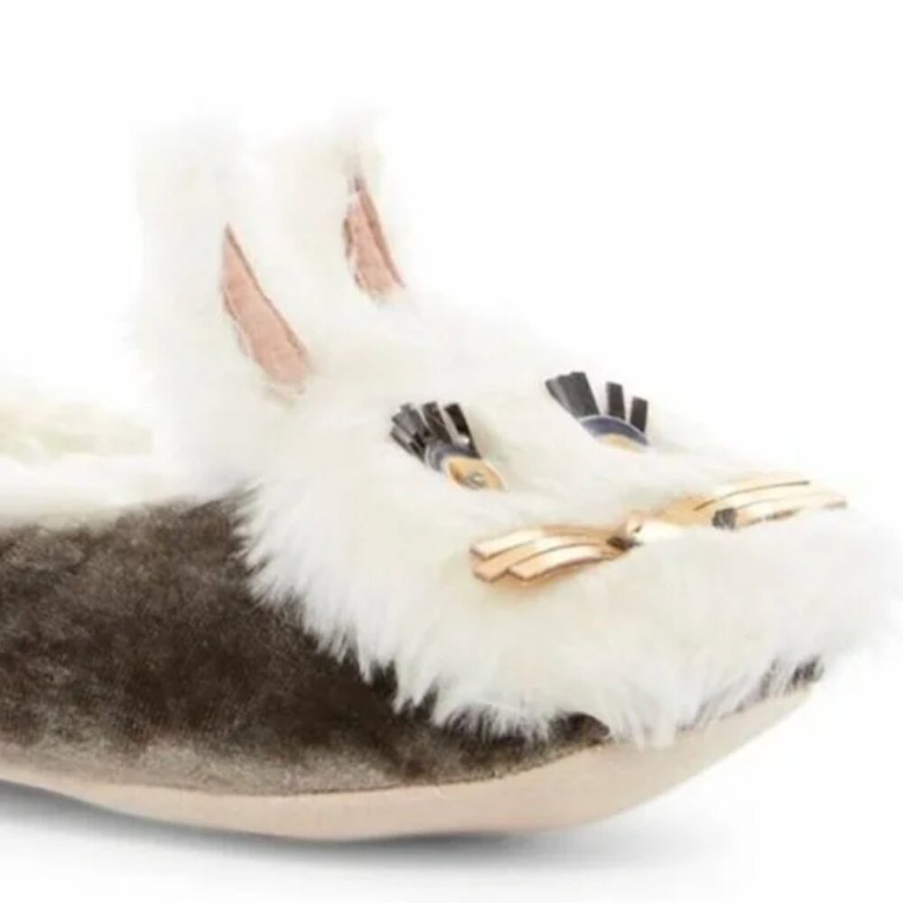 kate spade Velvet Faux Fur Stellina Rabbit Bunny Slippers size 5-6 nwt